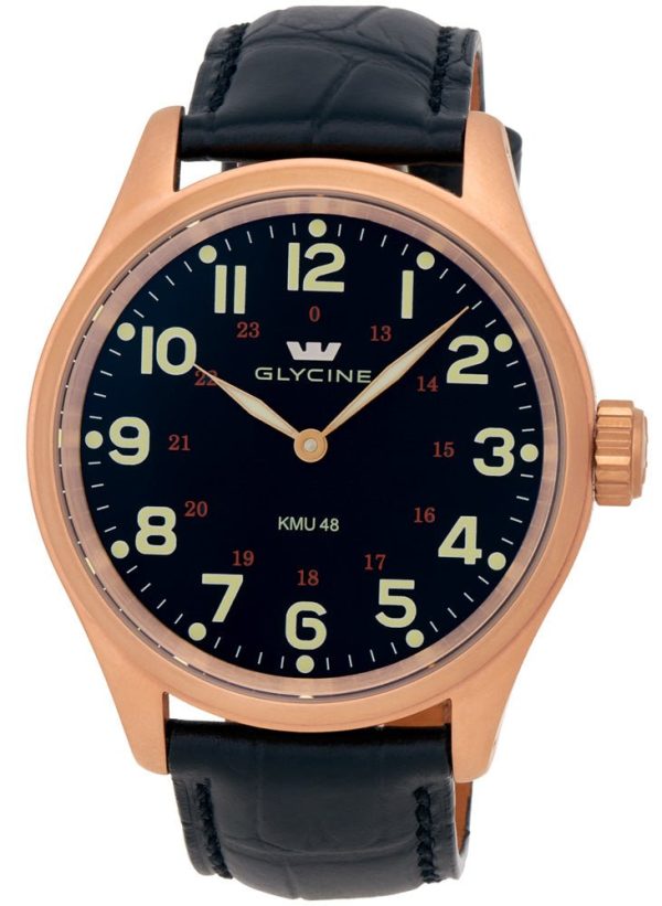 Glycine KMU 48 Kriegs Marine Uhren Rose Gold Plated Steel Mens Watch 3906.29AT LBK7D Hot on Sale