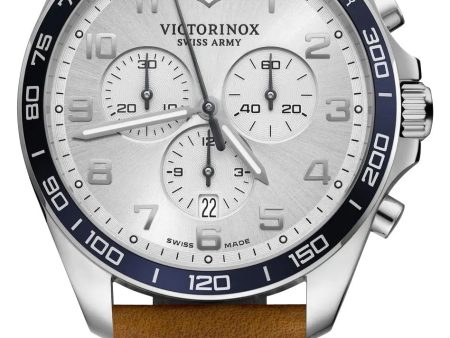 Victorinox Swiss Army Fieldforce Classic Chronograph Stainless Steel Silver Dial Brown Leather Strap Date Quartz Mens Watch 241900 For Discount