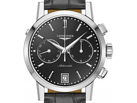 Longines 1832 Automatic Chronograph Stainless Steel Black Dial Black Leather Strap Date Mens Watch L4.829.4.52.1 Fashion