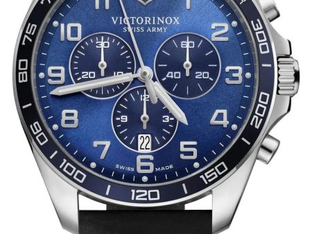 Victorinox Swiss Army Fieldforce Classic Chronograph Stainless Steel Blue Dial Black Leather Strap Date Quartz Mens Watch 241929 on Sale