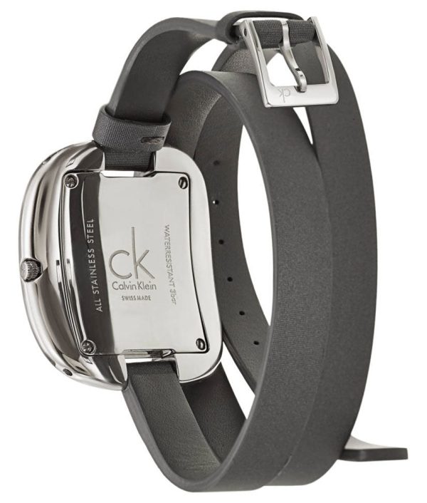 Calvin Klein Treasure Wrap Around Gray Cloth Leather Silver Dial Quartz Womens Watch K2E23620 Online Hot Sale