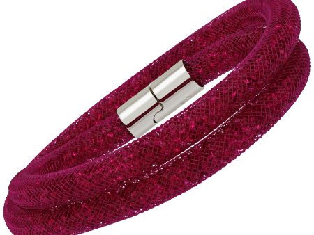 Swarovski Stardust Fuchsia Nylon Tube 5102547 Palladium Plated Magnetic Clasp Small Double Bracelet   Choker for Women For Cheap