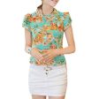 Finejo Women Short-Sleeve Slim Ladies Floral Print Chiffon Shirt Online Sale