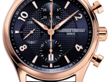 Limited Edition Frederique Constant Runabout RHS Chronograph Automatic Rose Gold Plated Steel Blue Leather  Date Mens Watch FC-392RMN5B4 on Sale