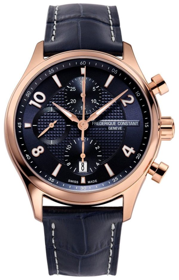 Limited Edition Frederique Constant Runabout RHS Chronograph Automatic Rose Gold Plated Steel Blue Leather  Date Mens Watch FC-392RMN5B4 on Sale