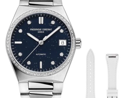 Limited Edition Frederique Constant Highlife Sparkling Automatic Stainless Steel Blue Dial Diamonds Interchangeable White Rubber Strap Date Womens Watch FC-303NSD2NHD6B Supply