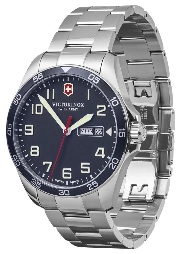 Victorinox Swiss Army Fieldforce Stainless Steel Blue Dial Day Date Quartz Mens Watch 241851 Sale