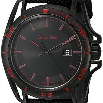 Calvin Klein Men s  Earth  Swiss Quartz Stainless Steel and Leather Watch, Color:Black (Model: K5Y31ZB1) Sale