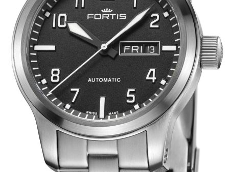 Fortis Aeromaster Automatic Stainless Steel Black Dial Day Date Divers Mens Watch F4020008 Hot on Sale