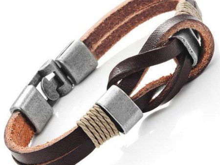 Dark Brown Genuine Leather Nautical Knot Bracelet with Silver New Secure Clasps for Him and Her, Unisex, 8  Online