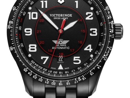 Victorinox Swiss Army Airboss Mechanical Automatic Black Stainless Steel Black Dial Date Mens Watch 241974 Hot on Sale