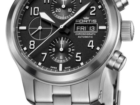 Fortis Aeromaster Automatic Chronograph Stainless Steel Black Dial Day Date Divers Mens Watch F4040000 Hot on Sale