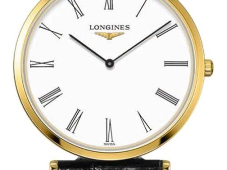 Longines La Grand Classique Yellow Gold PVD White Dial Black Leather Strap Quartz Womens Watch L4.709.2.21.2 on Sale