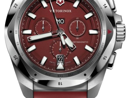 Victorinox Swiss Army I.N.O.X. Chronograph Stainless Steel Red Dial Red Rubber Strap Day Date Divers Quartz Mens Watch 241986 Fashion