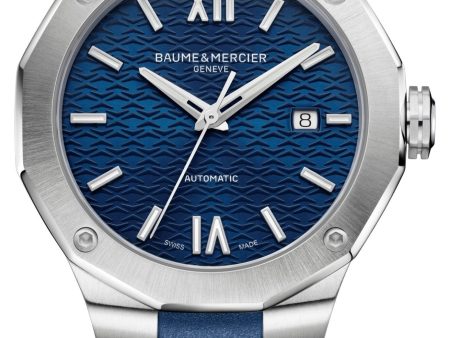 Baume & Mercier Riviera Automatic Stainless Steel Blue Dial Blue Rubber Strap Date Mens Watch M0A10619 Sale