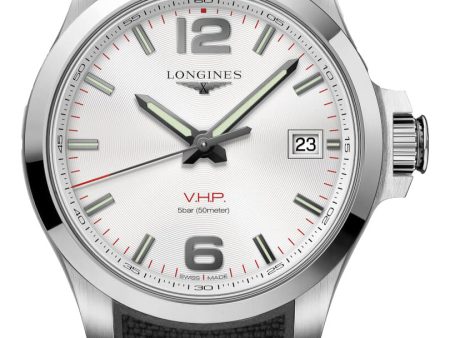 Longines Conquest V.H.P. Stainless Steel Silver Dial Black Rubber Strap Perpetual Calendar Date Quartz Mens Watch L3.716.4.76.9 Online