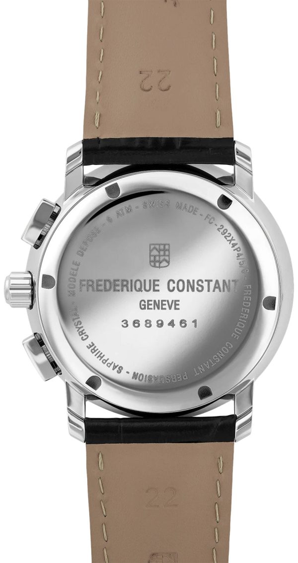 Frederique Constant Persuasion Quartz Chronograph Stainless Steel Silver Dial Black Leather Strap Date Mens Watch FC-292MC4P6 Online Sale