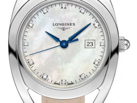 Longines Equestrian Stainless Steel Mother-Of-Pearl Dial Brown Leather Strap Diamonds Date Quartz Womens Watch L6.137.4.87.2 Online