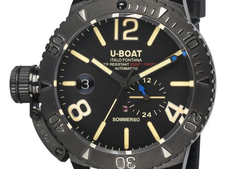 U-Boat Sommerso Automatic Black DLC Steel Black Dial Black Rubber Strap Date Divers Mens Watch 9015 Online now