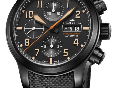 Fortis Aeromaster Stealth Automatic Chronograph Black PVD Black Dial Black Textile Strap Day Date Divers Mens Watch F4040003 Discount