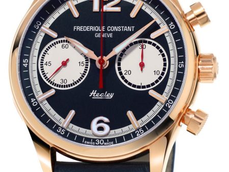 Limited Edition Frederique Constant Vintage Rally Healey Chronograph Automatic Rose Gold Tone Steel Blue Dial Blue Leather Mens Watch FC-397HN5B4 Sale