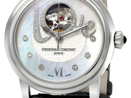 Frederique Constant Love Heart Beat Automatic Stainless Steel Mother-Of-Pearl Dial Grey Satin Strap Diamonds Womens Watch FC-310LHB2P6 Online