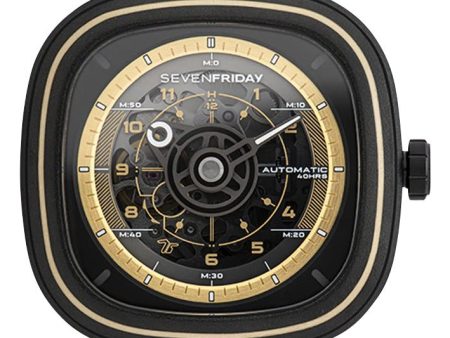 SEVENFRIDAY T-Series T-Works Automatic Black PVD Steel Skeleton Dial Black Leather Strap Mens Watch T2 06 Online Hot Sale