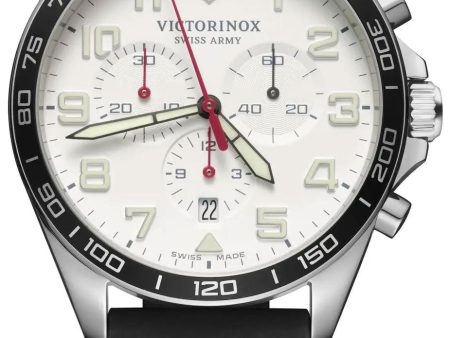 Victorinox Swiss Army FieldForce Chronograph Stainless Steel Black Leather White Dial Date Mens Watch 241853 Cheap