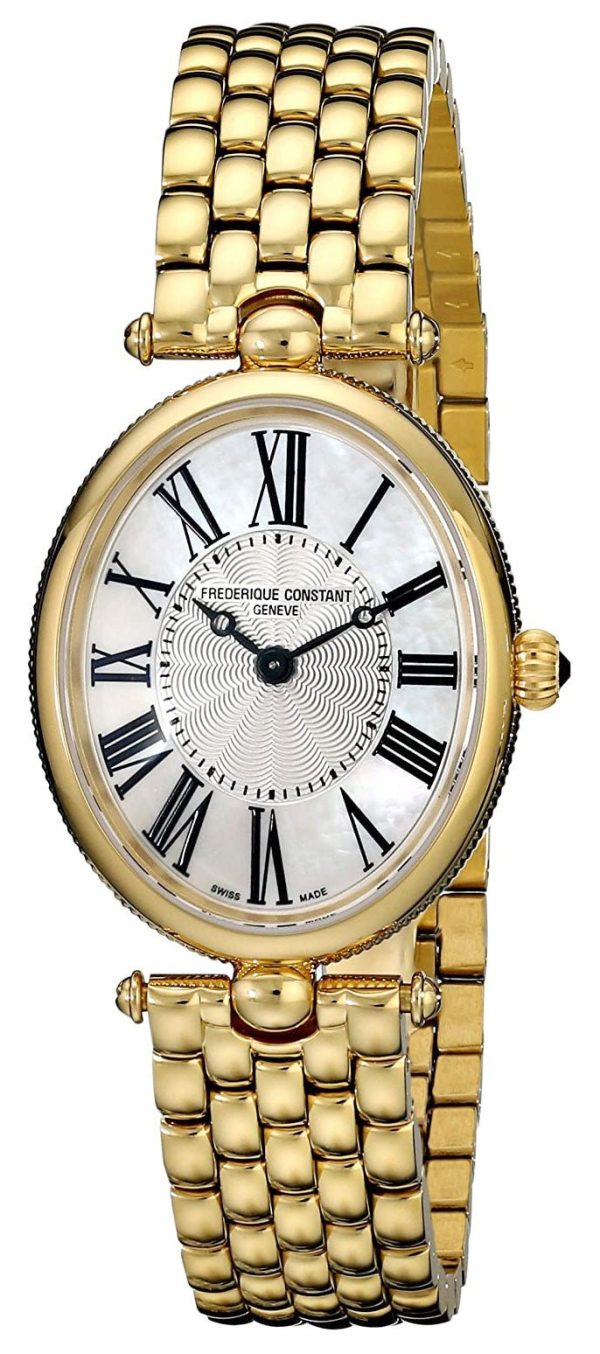 Frederique Constant Classics Art Deco Yellow Gold Plated Stainless Steel Oval Case Mother-of-Pearl Dial Quartz Womens Watch FC-200MPW2V5B Fashion