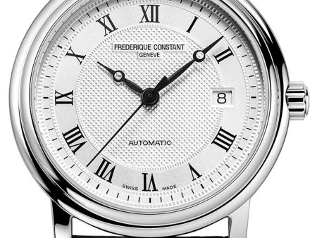 Frederique Constant Classics Automatic Stainless Steel Silver-Tone Dial Black Leather Strap Date Mens Watch FC-303MC4P6 For Cheap