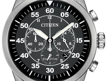 Citizen Avion Chronograph Brown Leather Strap Black Dial Quartz Eco-Drive Date Mens Watch CA4210-24E Hot on Sale