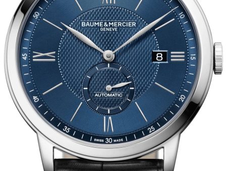 Baume & Mercier Classima Automatic Blue Dial Black Leather Strap Date Mens Watch MOA10480 on Sale