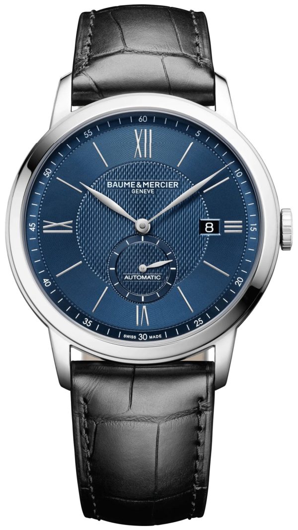 Baume & Mercier Classima Automatic Blue Dial Black Leather Strap Date Mens Watch MOA10480 on Sale