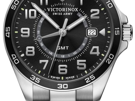 Victorinox Swiss Army FieldForce Classic GMT Stainless Steel Black Dial Date Mens Watch 241930 For Discount