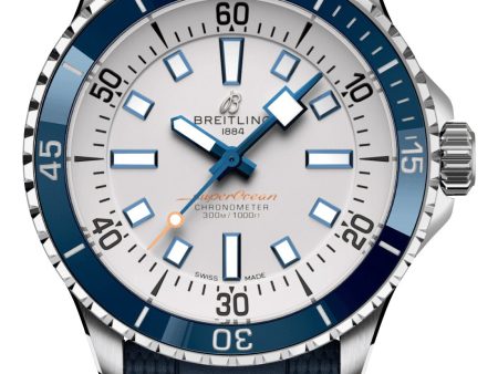 Breitling Superocean Automatic Chronometer Stainless Steel Silver Dial Blue Rubber Strap Divers Mens Watch A17375E71G1S1 Online Sale