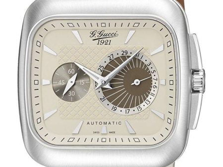 Gucci G-Coupe Special Edition Automatic Stainless Steel YA131307 Cream Dial Date Brown Leather Strap Mens Watch Online