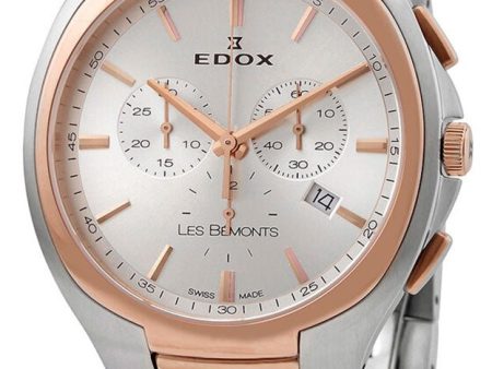 Edox Les Bemonts Chronograph Ultra Slim Two-Tone Stainless Steel Silver Dial Date Quartz Mens Watch 10239-357R-AIR Discount