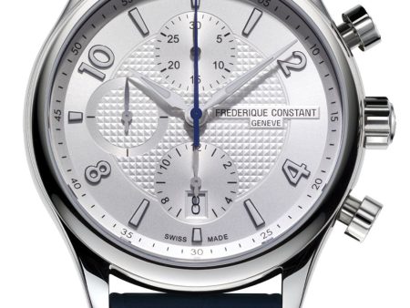 Frederique Constant Runabout RHS Chronograph Automatic Stainless Steel Blue Leather band Silver Dial Mens Watch FC-392RMS5B6 Online Hot Sale