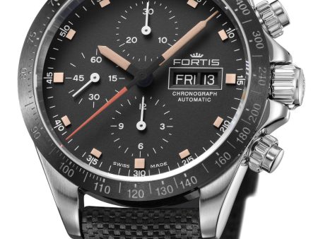 Fortis Stratoliner Automatic Chronograph Stainless Steel Black Dial Black Textile Strap Day Date Mens Watch F2340001 Fashion