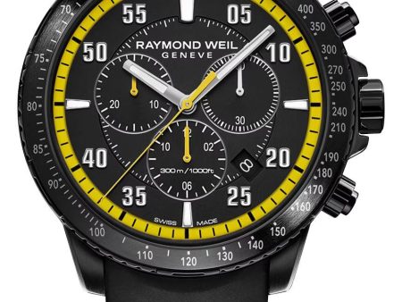 Raymond Weil Tango Chronograph Black PVD Black Yellow Dial Black Rubber Strap Date Divers Quartz Mens Watch 8570-BKR-05275 Online now