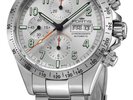 Fortis Classic Cosmonauts Automatic Chronograph Stainless Steel Silver Dial Day Date Mens Watch F2140000 For Sale