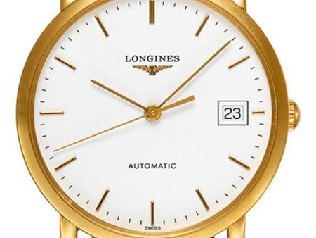 Longines Presence Automatic 18K Yellow Gold White Dial Black Leather Strap Date Unisex Watch L4.778.6.12.0 on Sale