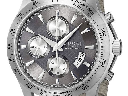 Gucci G-Timeless Automatic Stainless Steel YA126241 Dark Gray Chronograph Dial Gray Leather Strap Men s Watch For Sale