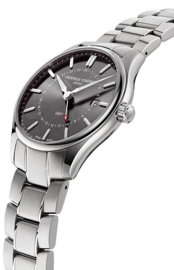 Frederique Constant Classics GMT Stainless Steel Gray Dial Date Quartz Mens Watch FC-252DGS5B6B Sale