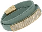 Swarovski Vio Cielo Mint Green Leather 5120641 Gold Plated Clear Crystal Bracelet for Women Sale