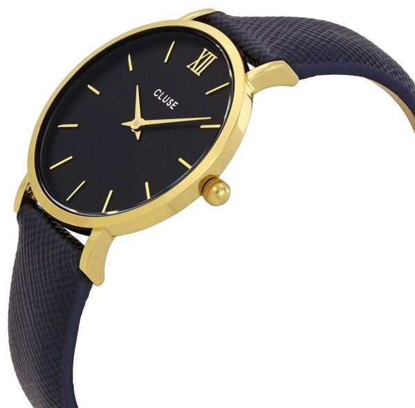 Cluse Minuit Gold Plated Steel Midnight Blue Leather Womens Watch CL30014 Online Sale