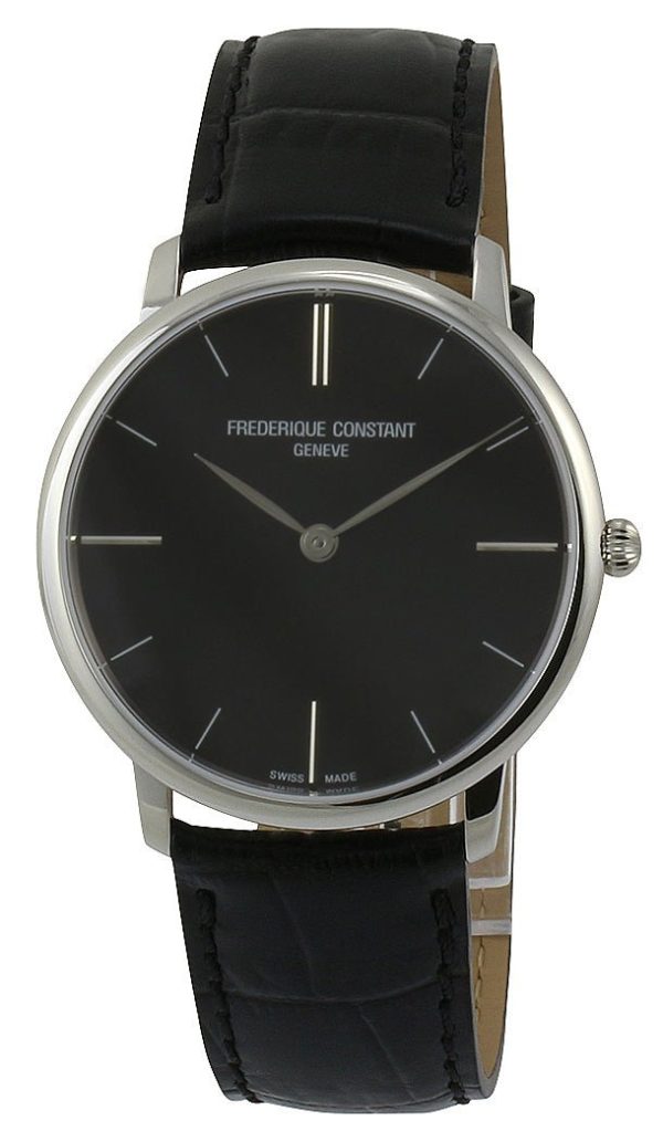 Frederique Constant Slimline Stainless Steel Mens Strap Watch Black Dial FC-200G5S36 Fashion