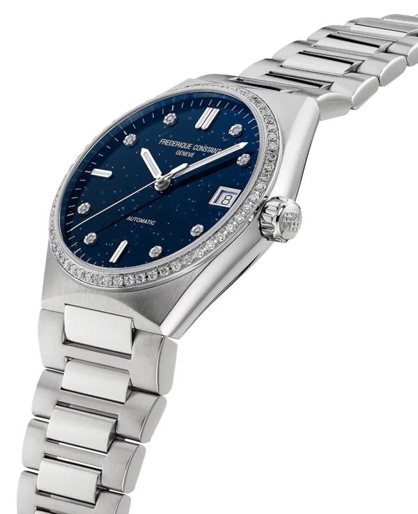 Limited Edition Frederique Constant Highlife Sparkling Automatic Stainless Steel Blue Dial Diamonds Interchangeable White Rubber Strap Date Womens Watch FC-303NSD2NHD6B Supply