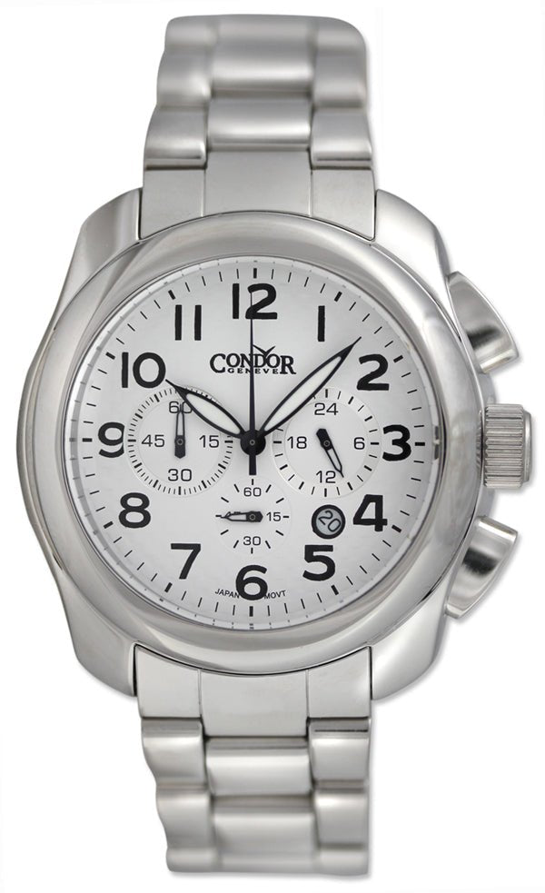 Condor Classic Chronograph Stainless Steel Mens Watch Date White Dial CWS109 Online Hot Sale