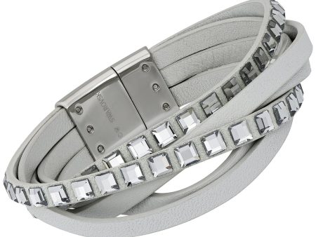 Swarovski Celeb White Leather Bracelet for Women 5134623 Stainless Steel Magnet Closure For Cheap